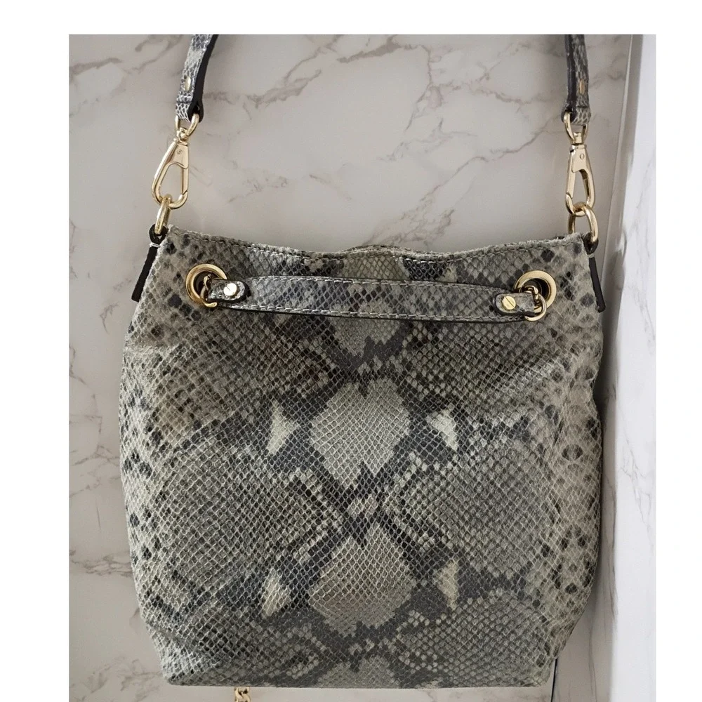 MICHAEL KORS Jet Set Gray Python Embossed Leather Hobo Shoulder/Crossbody Bag